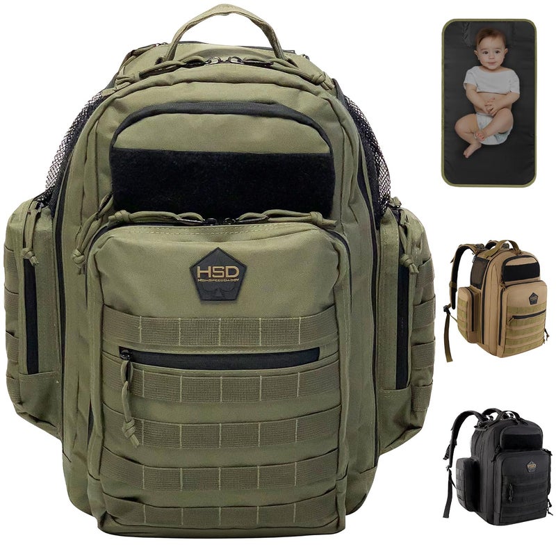 HighSpeedDaddy Ranger Green Diaper Bag Backpack, Unisex, 20-Inch - Image 1